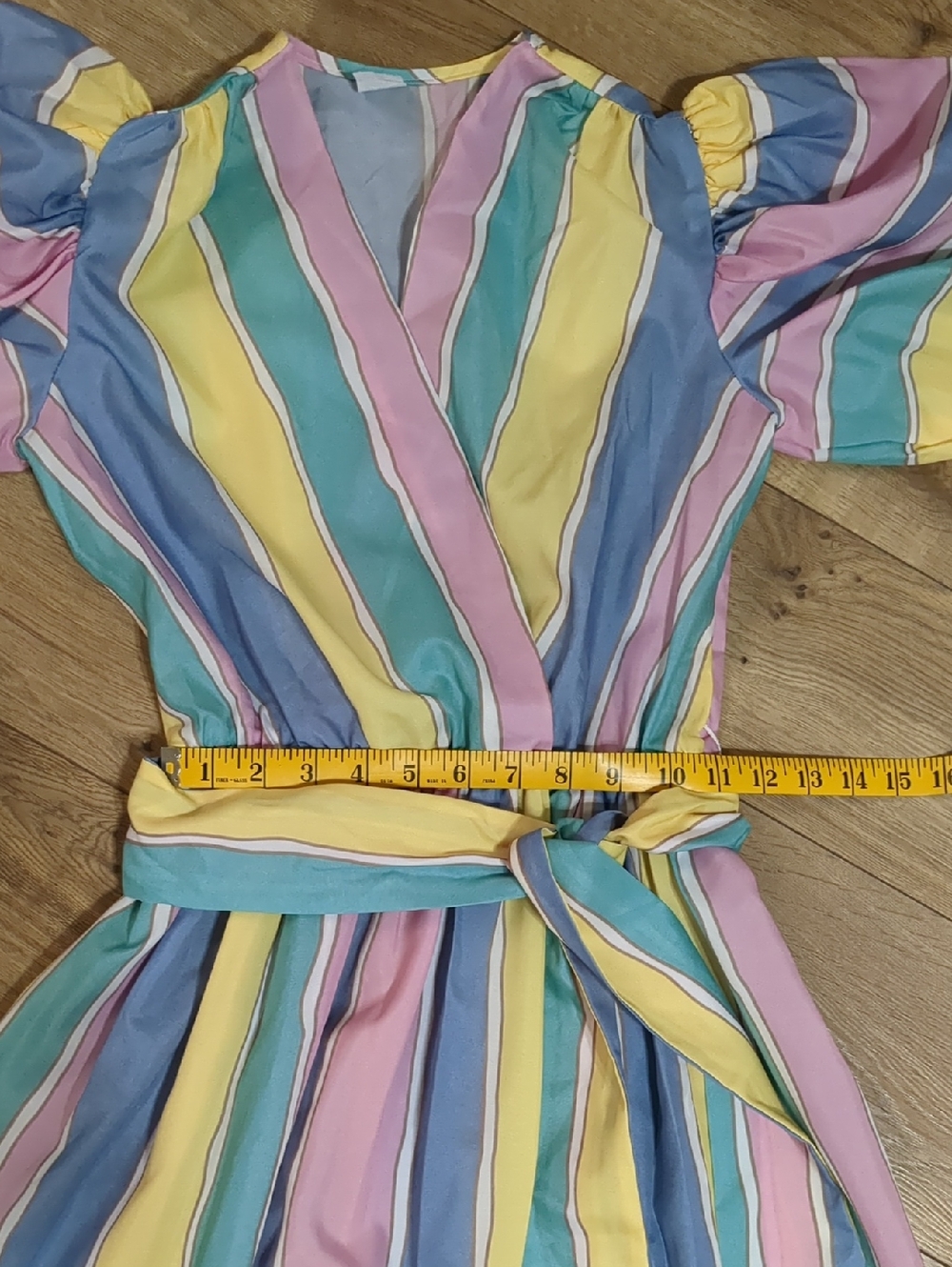 Vintage Papper Moon puffy sleeve pastel striped Juniors midi dress Size 5 NWT - Picture 8 of 12